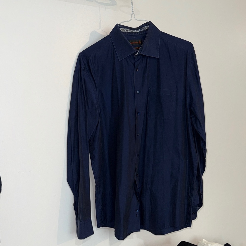 Jacques Britt Navy Blue Dress Shirt Men's XL Business Casual Luxury Button Down